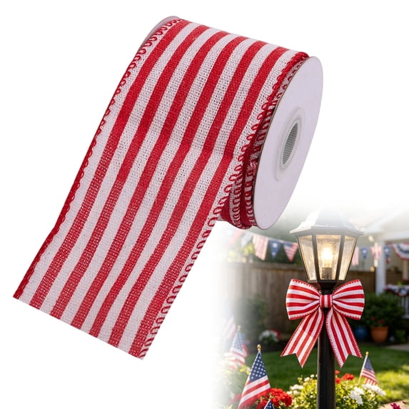 Patriotic Ribbon Wired 1.5 Inch x 5 Yards total, Red White Blue Star, Stripe & Plaid 4th of July Ribbon for America 250th Anniversary Decor, Independence Day & Memorial Day Crafts