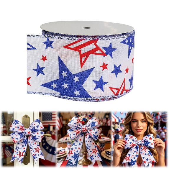 Patriotic Ribbons,American Flag Star Striped Wired Ribbon,250th Anniversary Party Home Decoration,Red White Blue Ribbon,4th Of July Ribbon,July 4th Ribbons,Red White And Blue Ribbon,2.5 In x 5 Yards