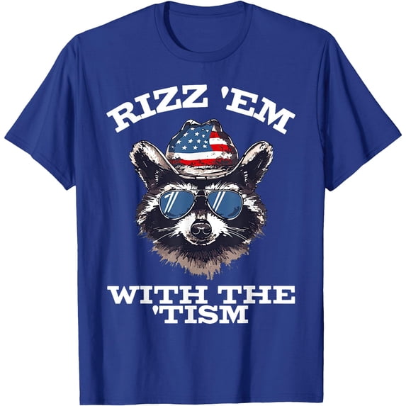 Patriotic Rizz Em With The Tism Raccoon Meme 4th Of July Unisex T-Shirt for Men Women Kids Toddler