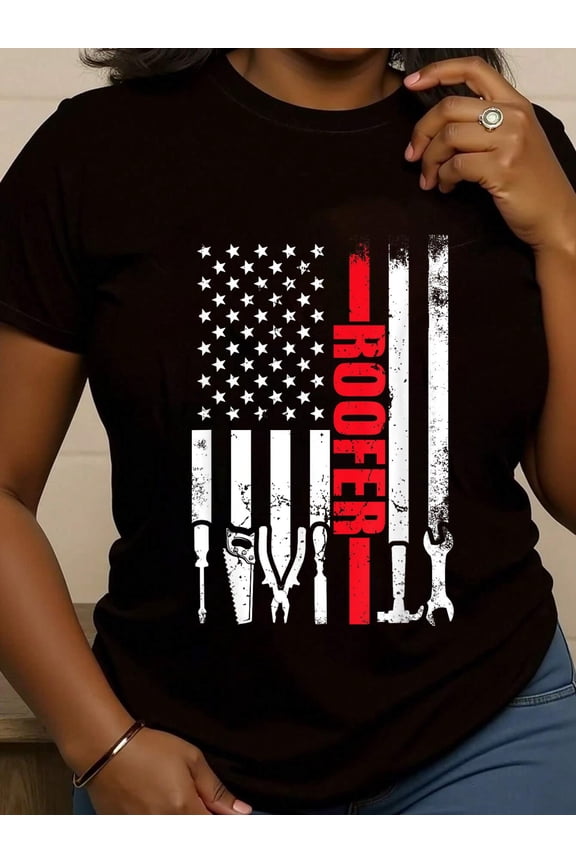 Patriotic Roofer American Flag 4th Of July Roofing Men Dad Relaxed Fit Classic Comfort Cotton T-Shirt Women's Men's Graphic Tee Crew Neck summer vacation Tops