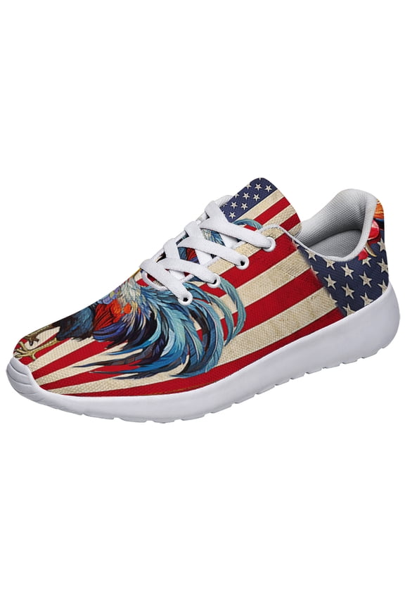 Patriotic Rooster American flag Print Sneakers Lightweight Comfortable Running Shoes for Men Women White Size 13