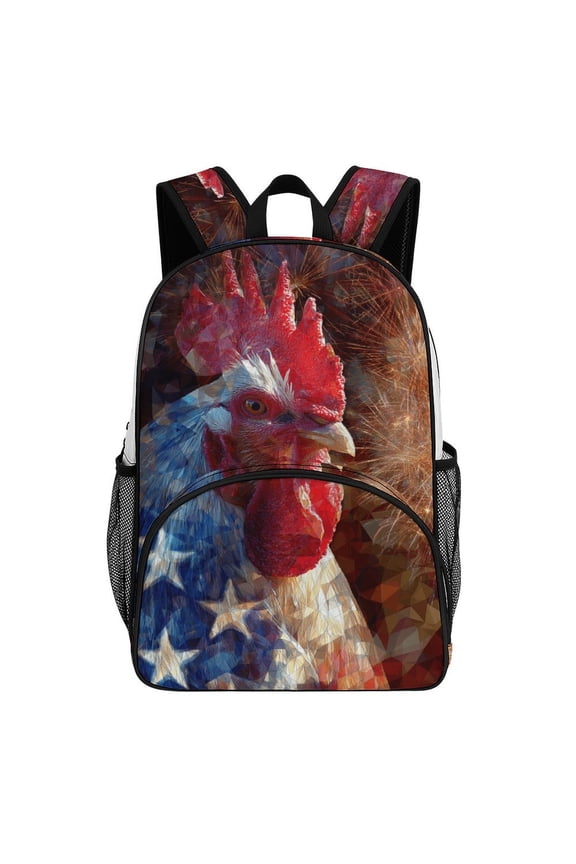Patriotic Rooster Firework Art Teenage Backpack Middle Students Bookbag Outdoor Daypack