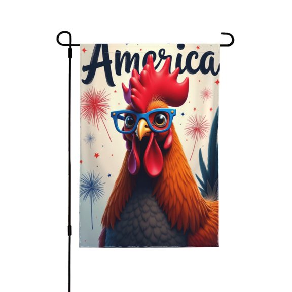 Patriotic Rooster Garden Flag 12x18 Inch Double Sided Independence Day Rooster Yard Flag Summer Outdoor Decoration 4th Of July Farmhouse Banner Festive Rooster Holiday Decor