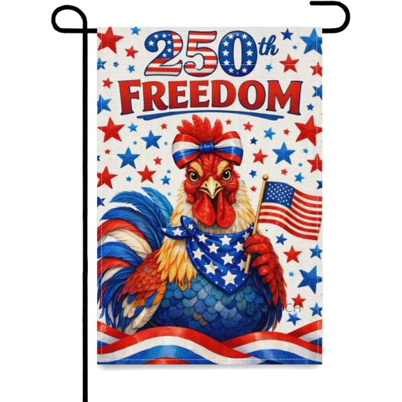 Patriotic Rooster Garden Flag 12x18Inch,Funny Cute Animal American Flags Outdoor,250th Anniversary Independence Day Freedom Double Sided Outside Yard Lawn Porch Decor