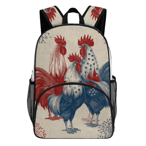 Patriotic Roosters Festive Fireworks Art Backpack Travel Laptop Casual College Daypack Back to Bag