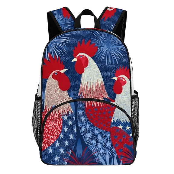 Patriotic Roosters Fireworks Celebration Freedom Backpack Travel Laptop Casual College Daypack Back to Bag