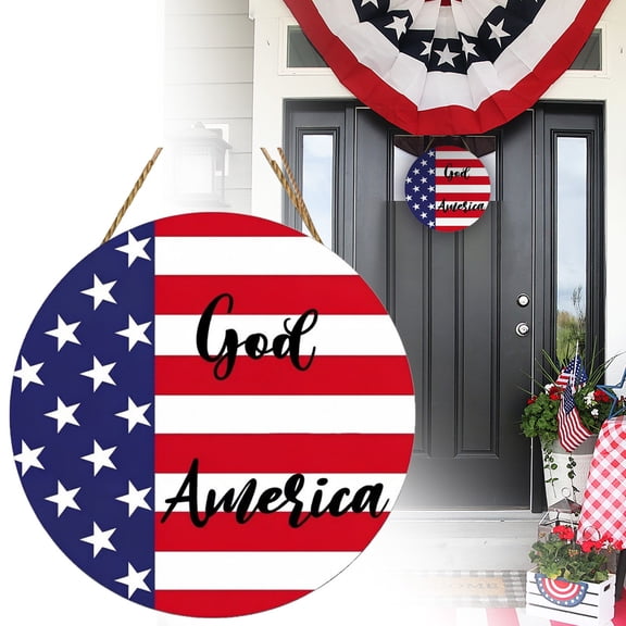 Patriotic Round Heart Wooden Hanging Sign, 4th Of July Veterans Day Memorial Day Wall Decor, American Flag Red White Blue Man Bar Veteran Dad Decoration, Welcome Patriotic Sign For Home Door Wall