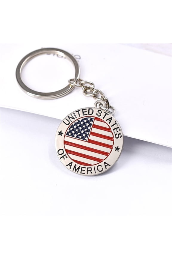 Patriotic Round Metal Keychain, Independence Day & 4th of July USA Flag Enamel Key Ring, United States of America Letter Charm Accessory, 5.5 * 1.6 * 0.4 Inch