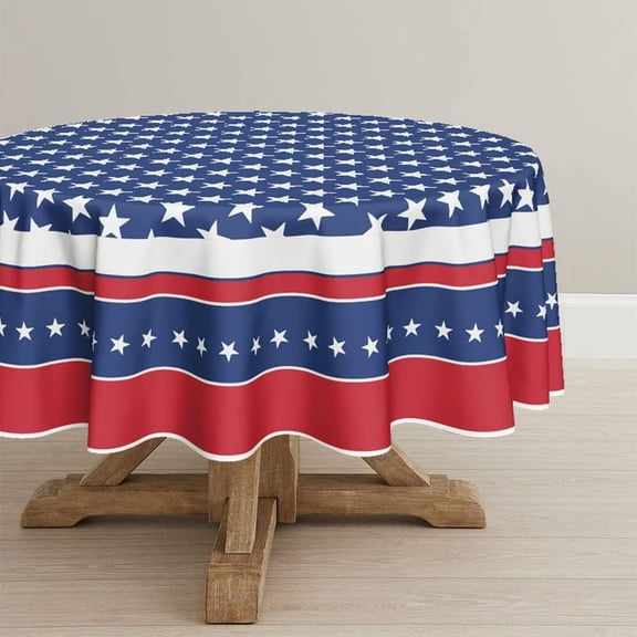 Patriotic Round Tablecloth 70 Inch Memorial Day Independence Day American Flag Round Tablecloth Washable Microfiber Decorative Table Covers for Picnic Party