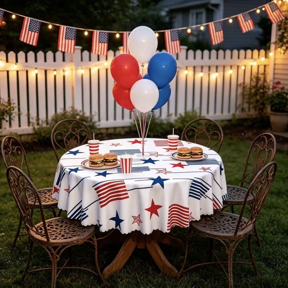 Patriotic Round Tablecloth, Classic Star Stripe Patriotic Festive Tone Design, Waterproof Dining Cover, Desktop Mat for Home Dining Room Independence Day Holiday Daily Use