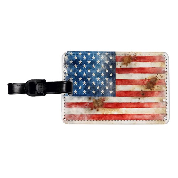 Patriotic Rustic Worn American Flag Watercolor Faux Leather Travel Luggage Tag