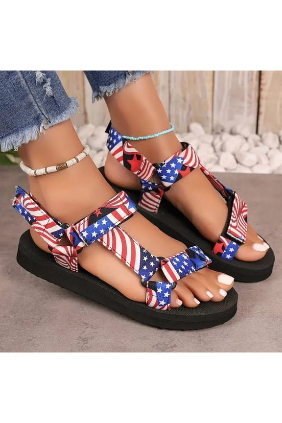 Patriotic Sandals 2026 Women's American Flag Flip Board Shoes Patriotic Sandals Comfortable Platform Independence Day July 4th Beach Leisure,Black Size 37