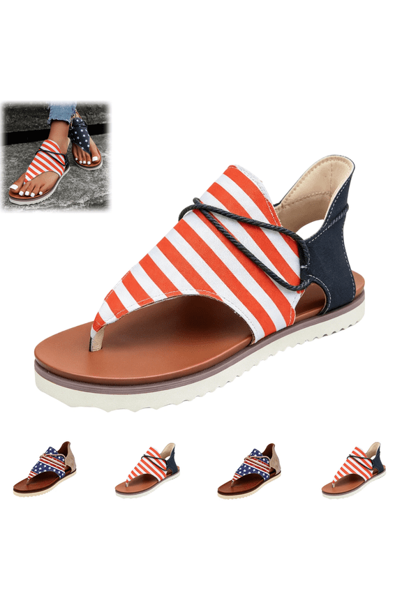 Patriotic Sandals for Women 2026 American Flag Flip Flops Shoes Comfortable Thong Sandal Platform Orthopedic Wedge Walking Shoes for Independence Day 4th of July,Red,36