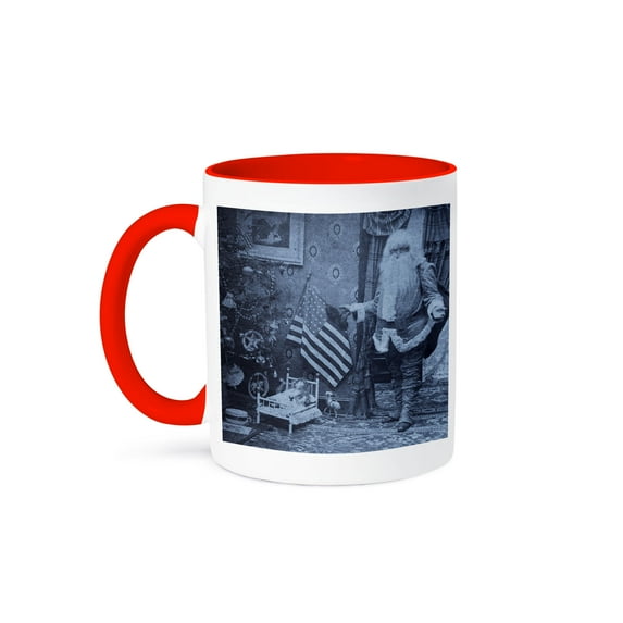 3dRose, Patriotic Santa - Vintage Christmas  Cyan Tone, 15oz Two-Tone Red Mug