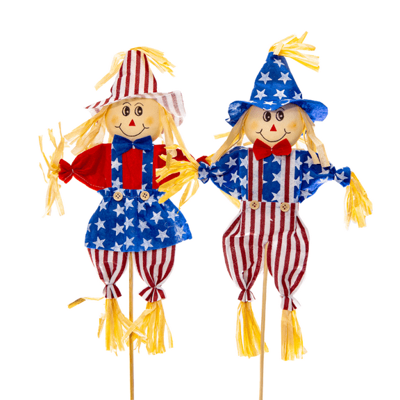 Patriotic Scarecrow Decorations for Halloween or Thanksgiving - Assorted Bulk Case of 16 - 25"OAL