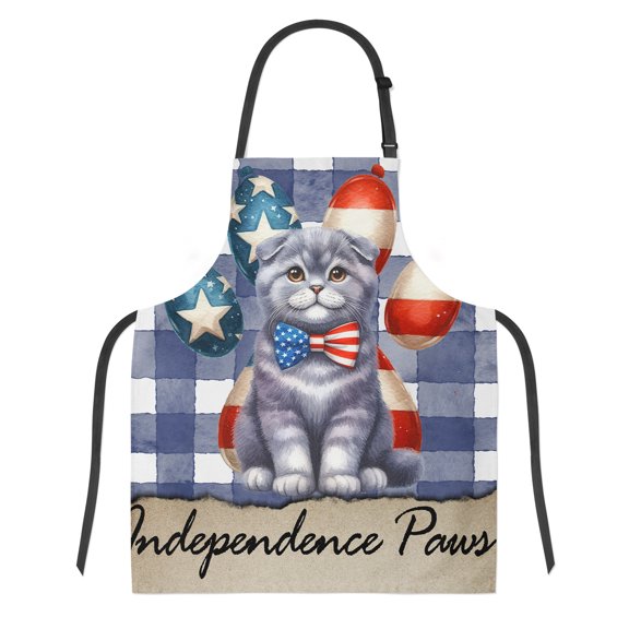 Patriotic Scottish Fold 4th of July Independence Paws Apron Cat Lover Kitten Owner Gifts for Cooking Grilling Baking Painting Gardening - 02010