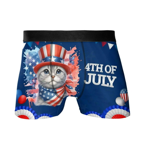 Patriotic Scottish Fold Celebrates 4th of July All Over Print Boxer Briefs Underwear for Men Dad Cat Lover Kitten Owner Gifts - 02009