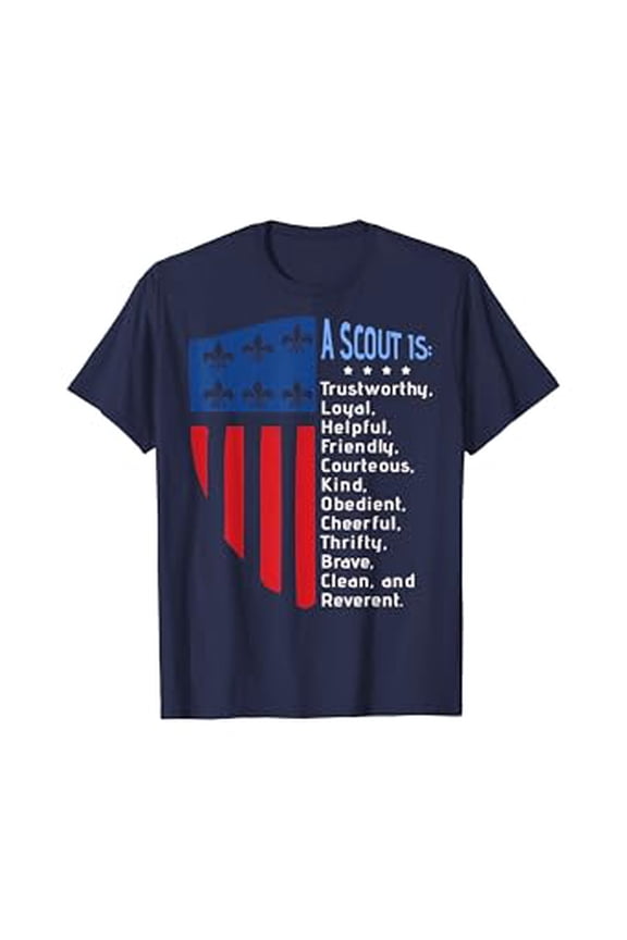 Patriotic Scout Law Shield Design T-Shirt for Scouting Enthusiasts