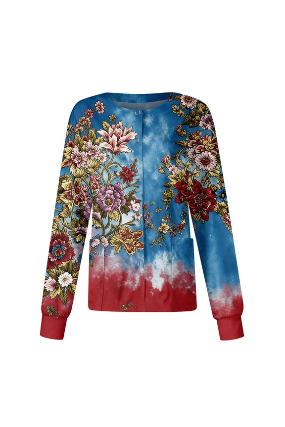 Patriotic Scrub Jackets Women 250th Anniversary Usa Nurse Uniforms Long Sleeve Crew Neck Nursing Working Uniform with Pockets