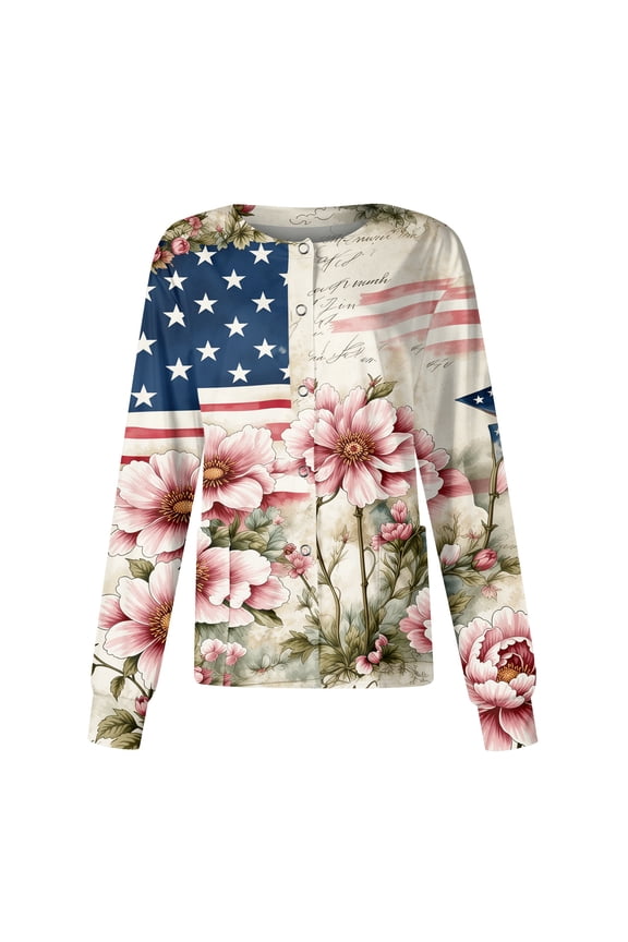 Patriotic Scrub Jackets Women 250th Anniversary Usa Nurse Uniforms Long Sleeve Crew Neck Nursing Working Uniform with Pockets