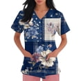 thumbnail image 1 of Patriotic Scrub Tops for Women Short Sleeve V Neck Star and Stripes Print Shirts Workwear Uniforms US 250 Years Anniversary 2026 New Medical Plus Size Scrub T Shirts, 1 of 4