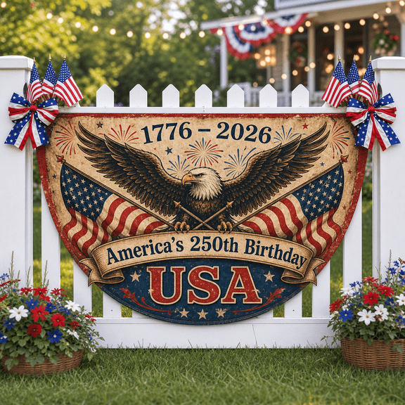 Patriotic Semicircle Flag Double Sided 1776-2026 America 250th Birthday Decor