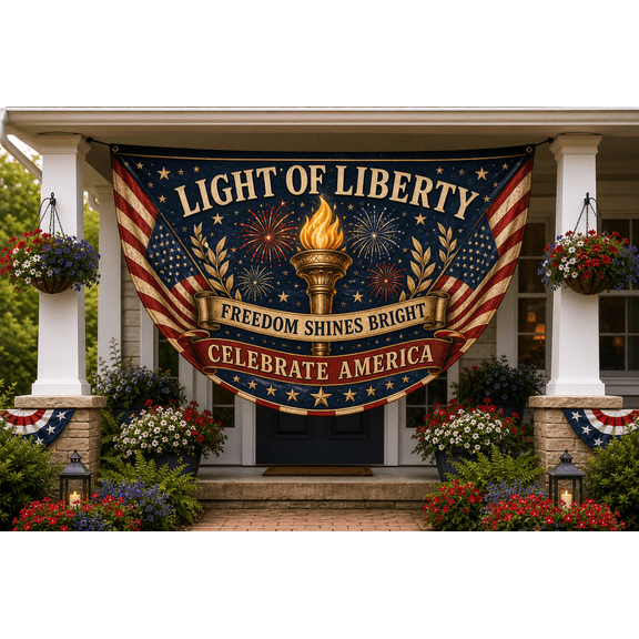 Patriotic Semicircle Flag Light of Liberty Porch Banner for July 4th Decor