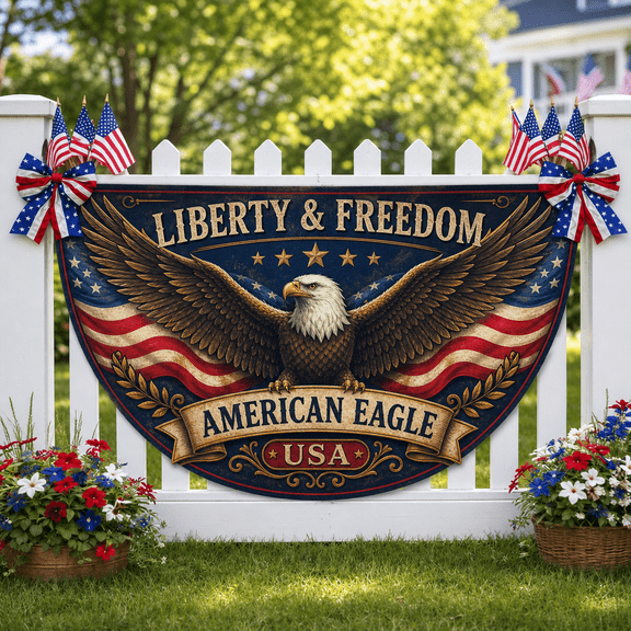 Patriotic Semicircle Flag with American Eagle Liberty & Freedom USA Banner