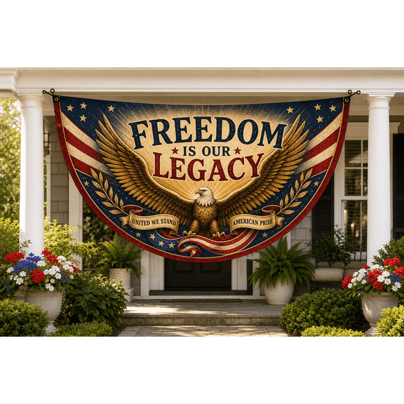 Patriotic Semicircle Flag with Eagle, Freedom Is Our Legacy Porch Banner