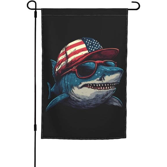 Patriotic Shark Fish Garden Flag Double Sided Weather Resistant Outdoor Yard Decor 12x18 Inch