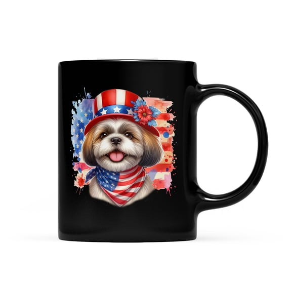 Patriotic Shih Tzu Celebrates 4th of July Mug Lion Dog Lover Gifts Coffee Tea Cup - 02009