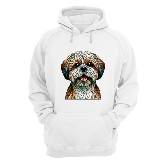 Patriotic Shih Tzu Stained Glass Portrait American Flag Hoodie Unisex Merch Hoodies Lion Dog Lover Gifts - 01010