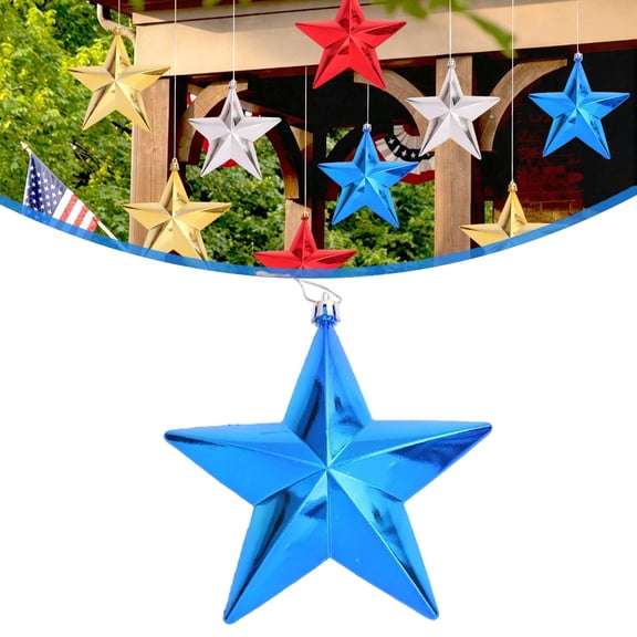 Patriotic Shiny 3D Stars American Flag Star, 5.9 Inch Decor American Barn Star, Star Hanging Ornaments, Wall Art Decoration for July 4th Independence Day, Memorial Day, Indoor Outdoor, Blue