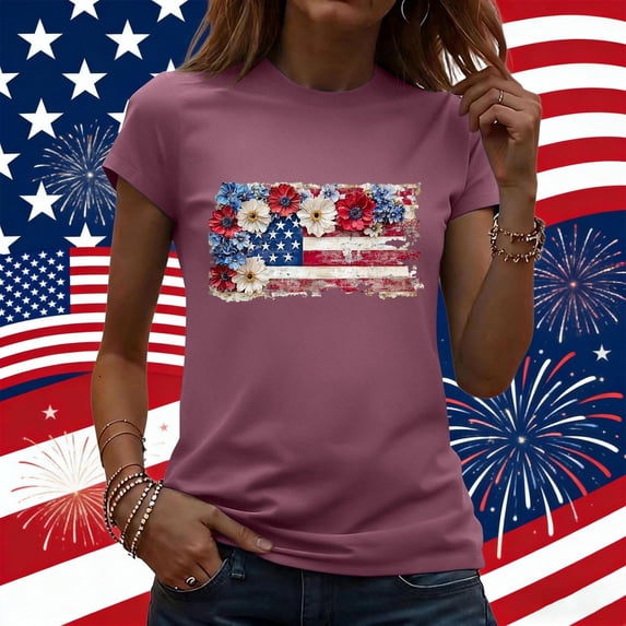 Patriotic Shirts July 4th Shirts for Women American Flag T-Shirts USA Fourth of July Casual Tee Top