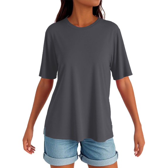 Patriotic Shirts For Women, Casual Short Sleeve Soild Color Round Neck Top Comfort Colors Tshirt Women 2025 Valentines Long Crop Top Summer Tops Eyelet Work Tops Blusas Tops (3XL, Gray) ZMTing