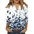 thumbnail image 1 of Patriotic Shirts for Women, Independence Day Gift Floral Women's Top 3/4 Sleeve Summer Breathable Spring Shirt Women Lightweight Polyester Blouse Casual Button Detail Tops White Xl, 1 of 4