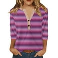 thumbnail image 1 of Patriotic Shirts for Women, Machine Wash Wrinkle-Resistant Travel Blouse 3/4 Sleeve Button Detail Polyester Top Beach Party Casual Chic Tops 2025 Vacation Outfit Women Purple M, 1 of 4