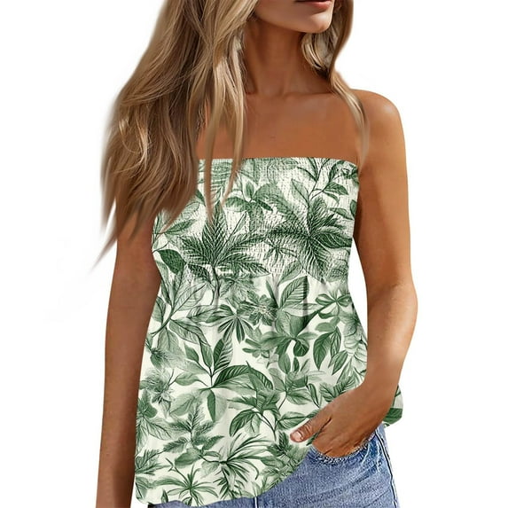Patriotic Shirts For Women, Summer Tube Tops Cute Sexy Off Shoulder Floral Sleeveless Elastic Tunic Smocked Tops Womens Green Sweatshirt Crop Tops Size Women Tops Tunic Tops (S, Army Green) ZMTing