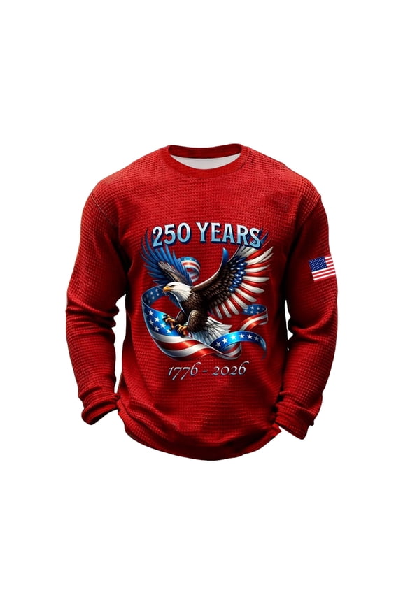 Patriotic Shirts for Men 1776-2026 250th Anniversary Shirt American Flag Print with Eagle Long Sleeve Crew Neck Pullover