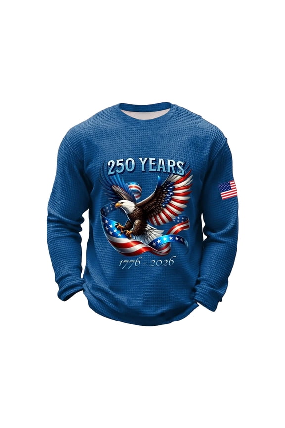 Patriotic Shirts for Men 1776-2026 250th Anniversary Shirt American Flag Print with Eagle Long Sleeve Crew Neck Pullover