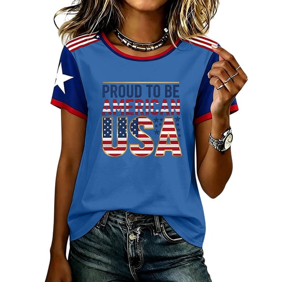 Patriotic Shirts for Women 1776-2026 Crew Neck Short Sleeve Tops Freedom Memorial Day Summer T-Shirts, XL