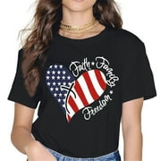 VIVAY Patriotic Shirts for Women American Flag Shirt Faith Family Freedom Graphic Tee USA Star Stripes Tops