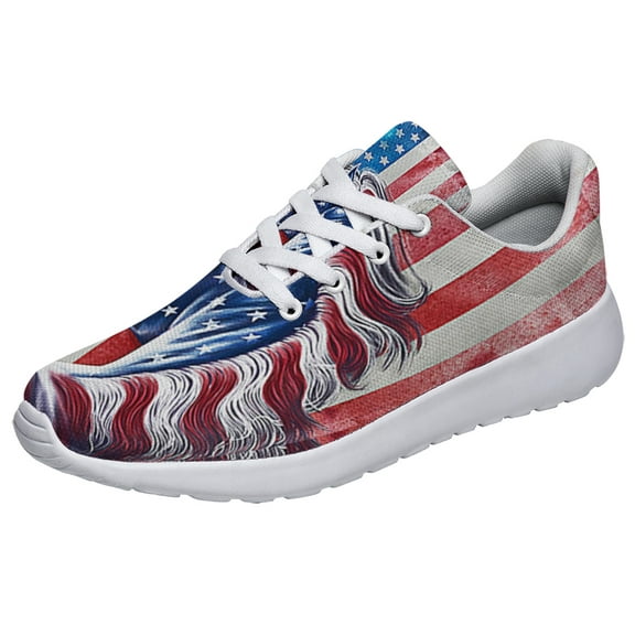 Patriotic Shoes Horse American flag Print Sneakers Lightweight Comfortable Running Shoes for Men Women White Size 3.5