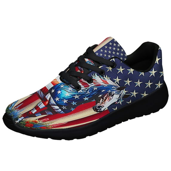 Patriotic Shoes Horse Print Sneakers Lightweight Comfortable Running Shoes for Men Women Black Size 6