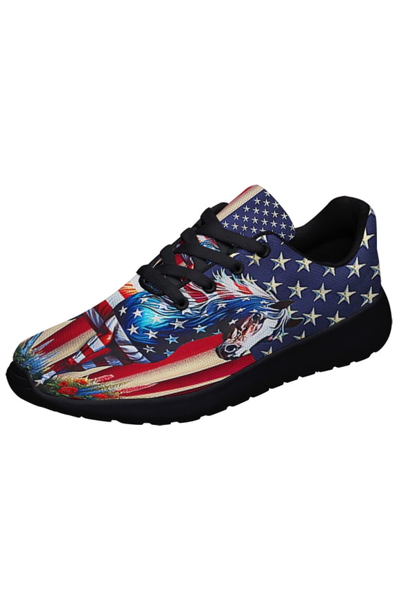 Patriotic Shoes Horse Print Sneakers Lightweight Comfortable Running Shoes for Men Women Black Size 7