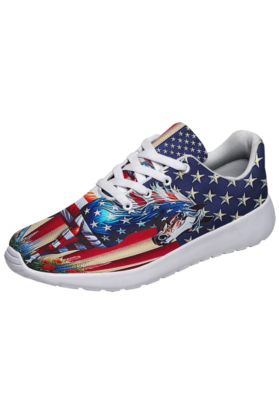 Patriotic Shoes Horse Print Sneakers Lightweight Comfortable Running Shoes for Men Women White Size 13