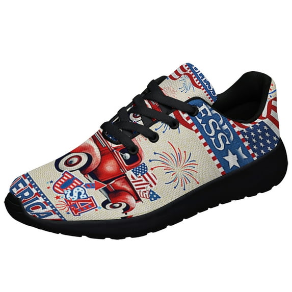 Patriotic Shoes Red Truck God Bless America Print Sneakers Lightweight Comfortable Running Shoes for Men Women Black Size 11.5