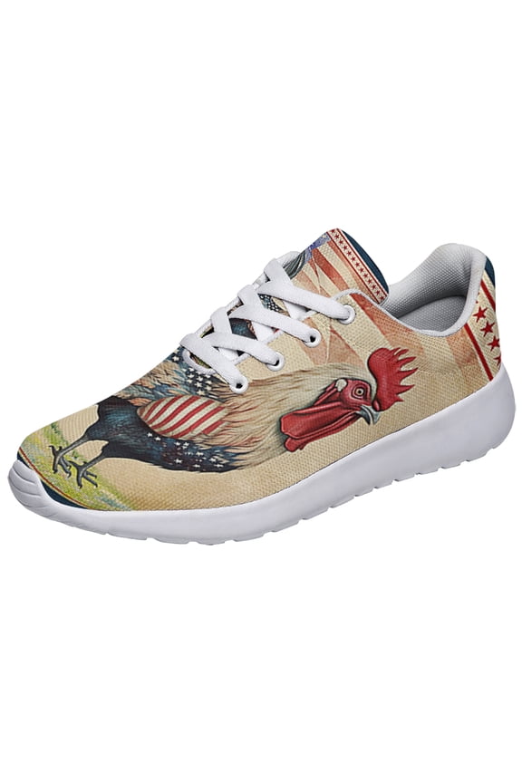 Patriotic Shoes Rooster 4th Of July Shoes Print Sneakers Lightweight Comfortable Running Shoes for Men Women White Size 8.5
