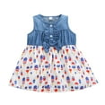 thumbnail image 1 of Patriotic Short Dress for Toddler Girls Star Print Denim Sleeveless Ruffle 4th of July Dresses Baby Summer Pleated Skirts, 1 of 8