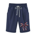thumbnail image 1 of Patriotic Shorts Women High Waisted Bermuda Shorts Cotton Linen Drawstring 4th of July Patriotic Outfits, 1 of 3
